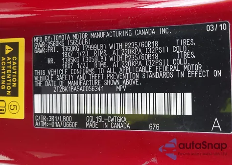 2010 Lexus Rx 350 z USA, uszkodzony, nr VIN 2T2BK1BA5AC056341